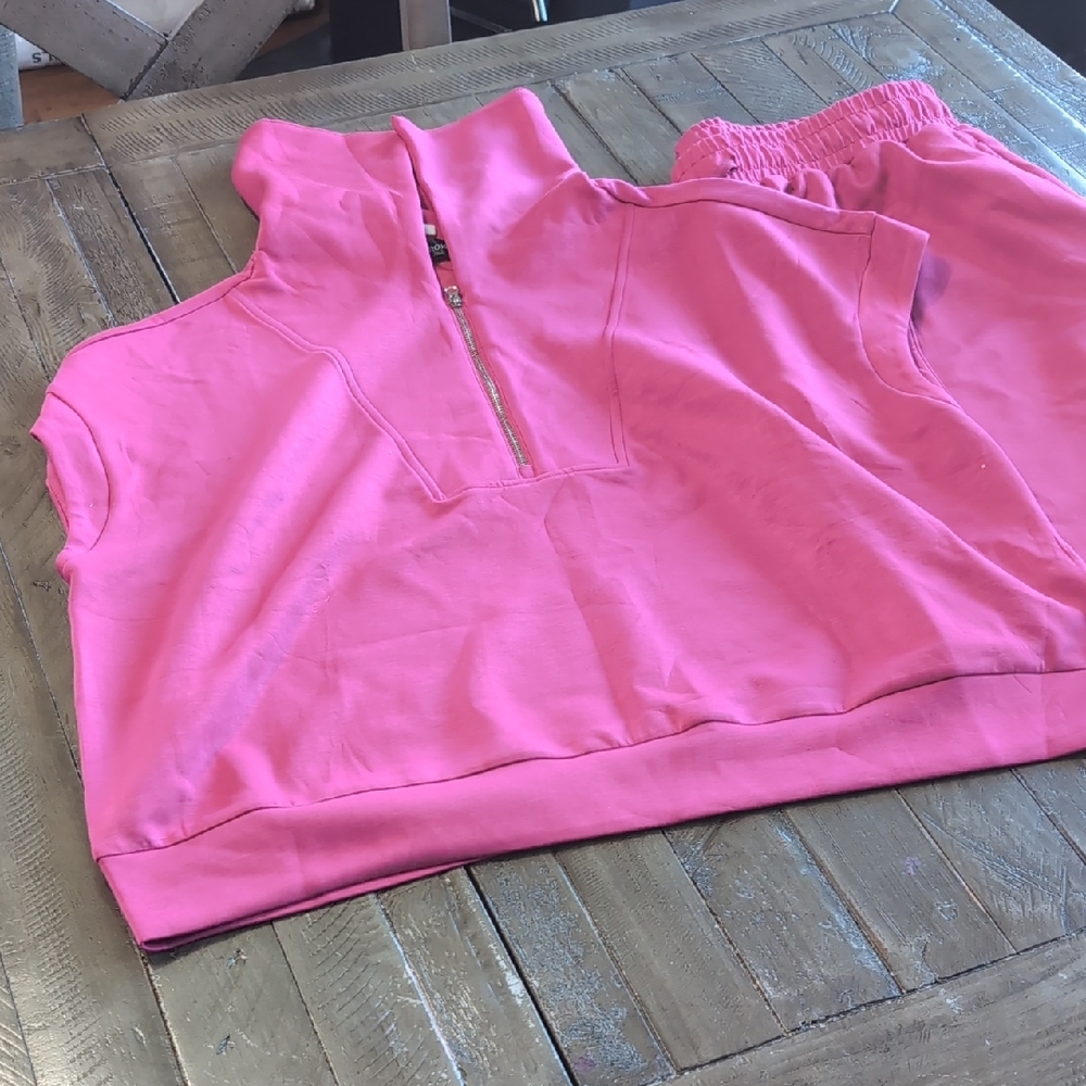 Pink Quarter-Zip Pullover and Pants Set